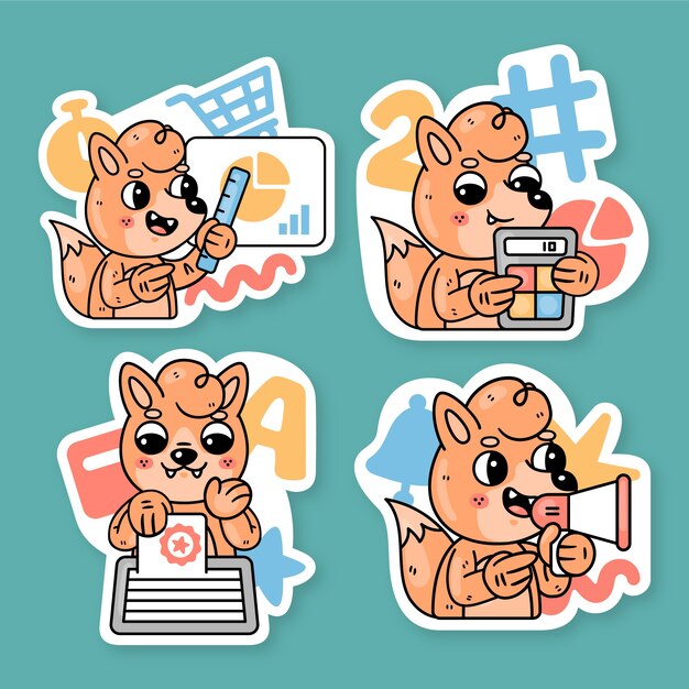 Colección de stickers de negocios con fred the fox