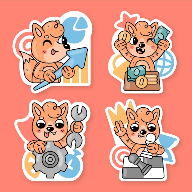 Vector gratuito colección de stickers de negocios con fred the fox