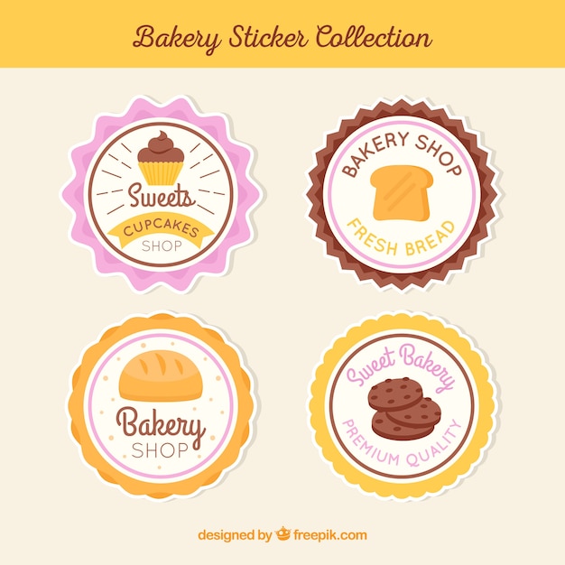 Colección de stickers de panadería en estilo plano