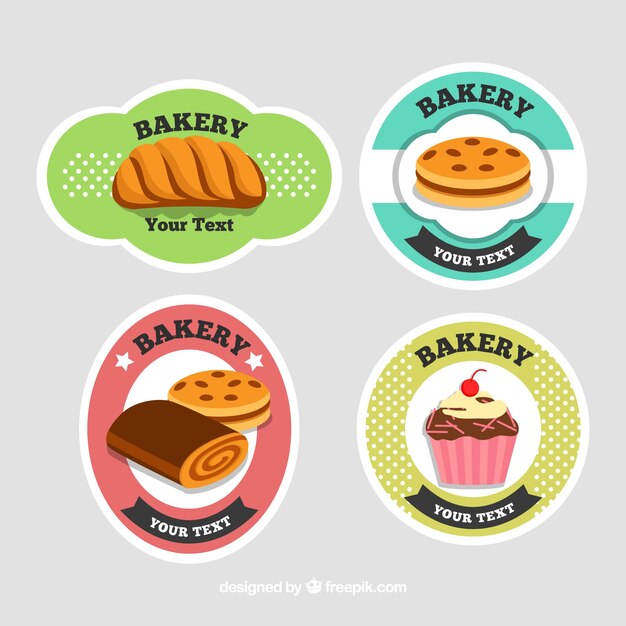 Colección de stickers de panadería en estilo plano