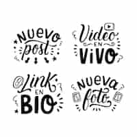 Vector gratuito colección de stickers de redes sociales de letras en español.