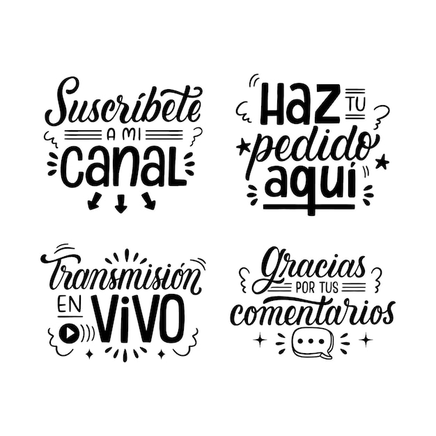 Vector gratuito colección de stickers de redes sociales de letras en español.