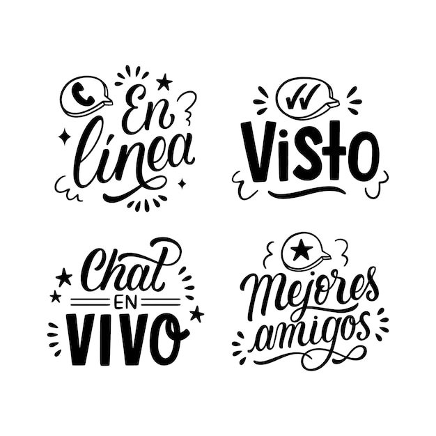 Colección de stickers de redes sociales de letras en español.