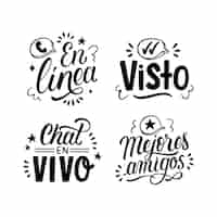 Vector gratuito colección de stickers de redes sociales de letras en español.