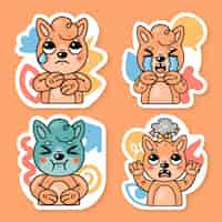 Vector gratuito colección de stickers de sentimientos y emociones con fred the fox