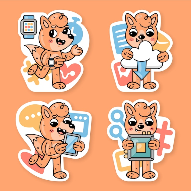 Colección de stickers tecnológicos con fred el zorro