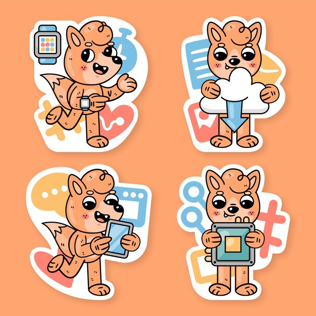 Colección de stickers tecnológicos con fred el zorro