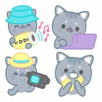 Vector gratuito colección de stickers tecnológicos con tomomi el gato