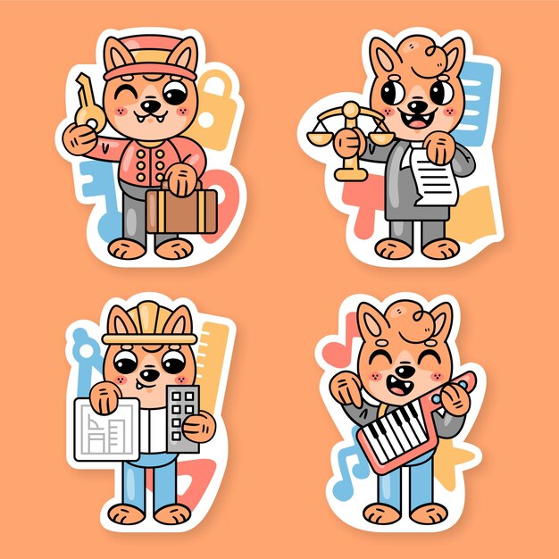 Colección de stickers de trabajos con fred el zorro
