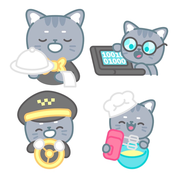 Vector gratuito colección de stickers de trabajos con el gato tomomi