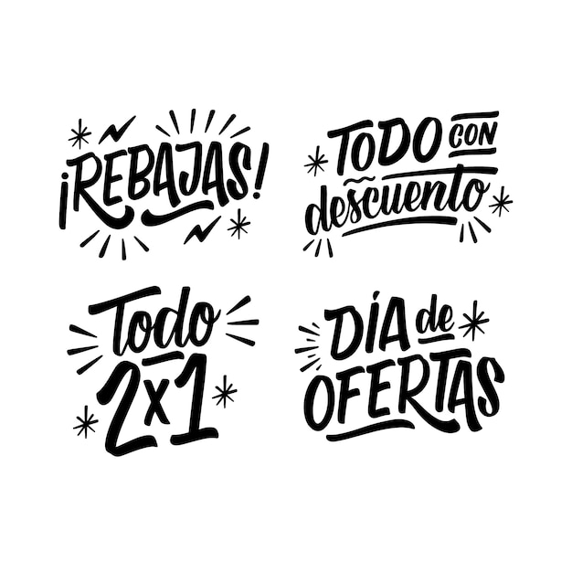 Vector gratuito colección de stickers de venta de letras en español