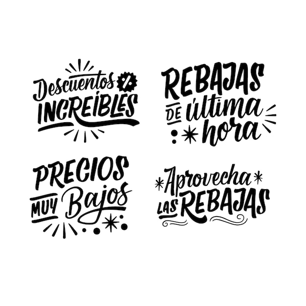 Vector gratuito colección de stickers de venta de letras en español