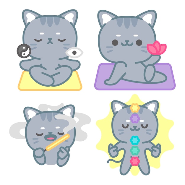 Pegatinas Con Gatos Divertidos Para Su Diseño Ilustraciones svg,  vectoriales, clip art vectorizado libre de derechos. Image 34179774