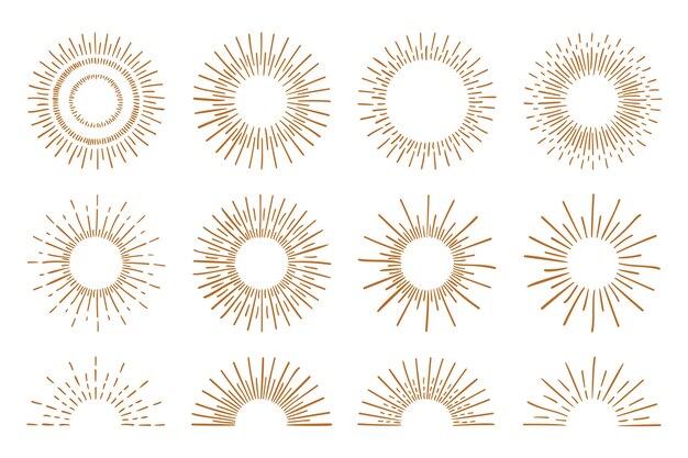 Colección sunburst dibujados a mano