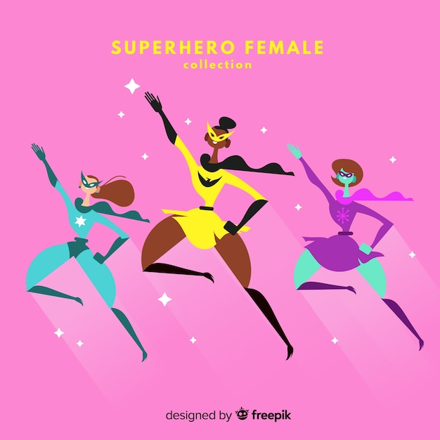 Vector gratuito colección de superheroes femeninos flat