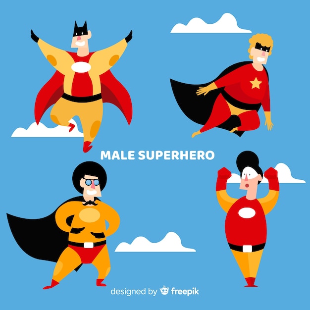 Colección de superheroes masculinos en estilo de dibujos animados