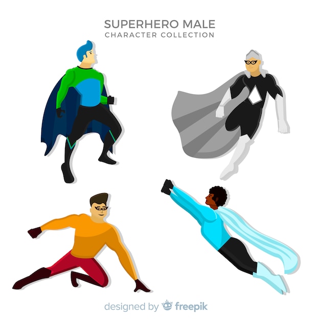 Colección de superheroes masculinos en estilo de dibujos animados