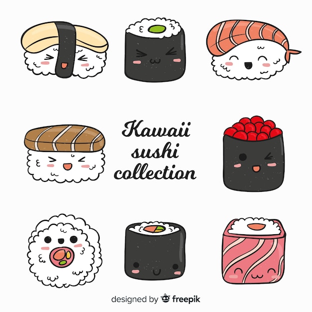 Colección sushi adorable dibujado a mano