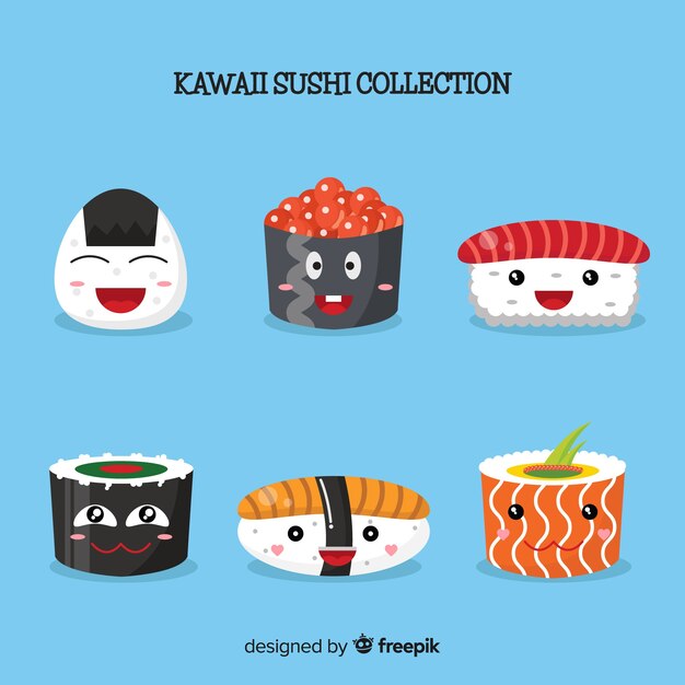 Colección sushi adorable dibujado a mano