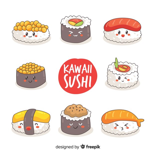 Colección sushi adorable dibujado a mano