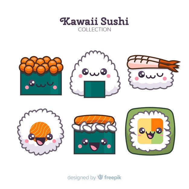 Colección sushi adorable dibujado a mano
