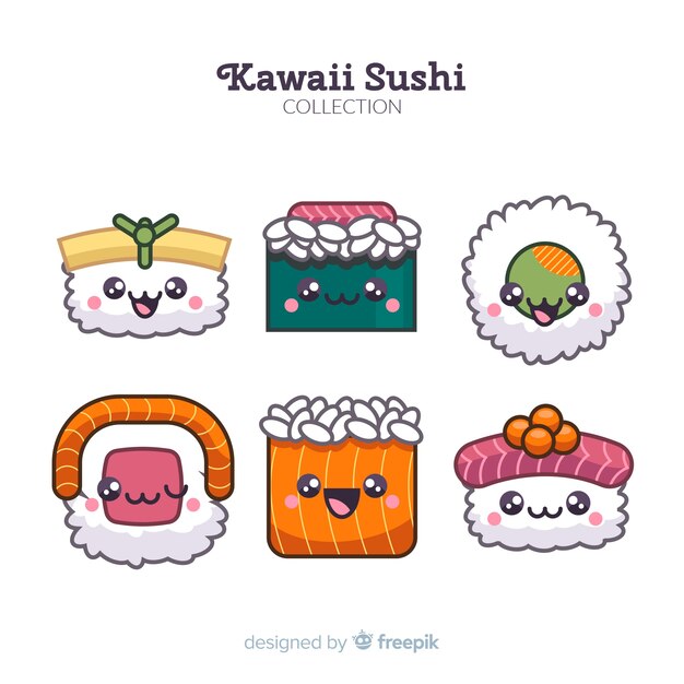 Colección sushi adorable dibujado a mano