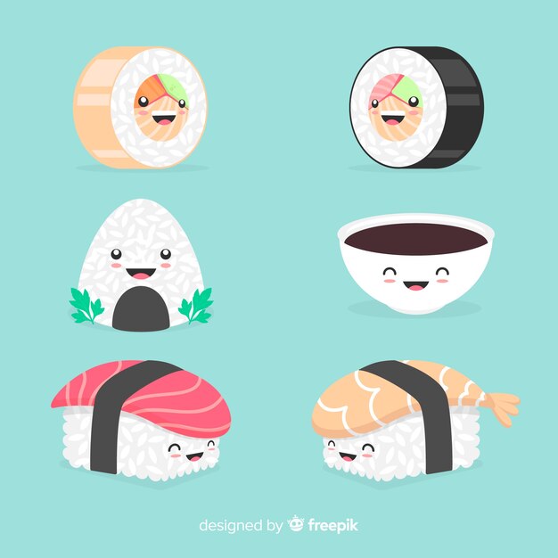 Colección sushi adorable dibujado a mano