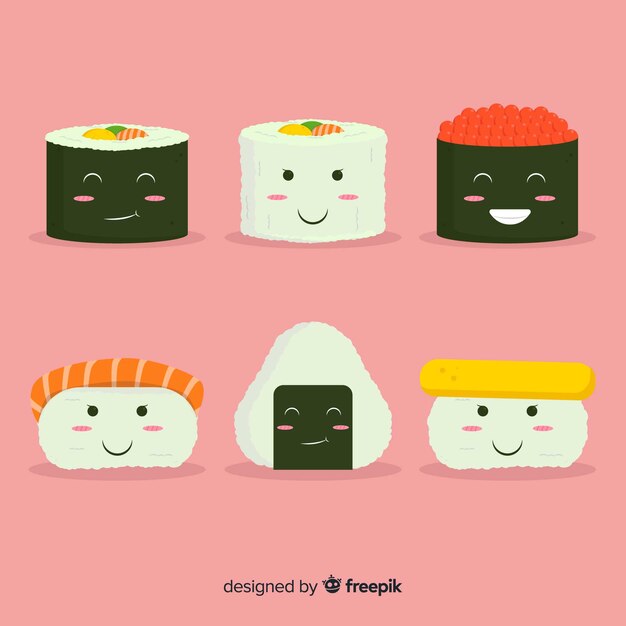 Colección sushi adorable dibujado a mano