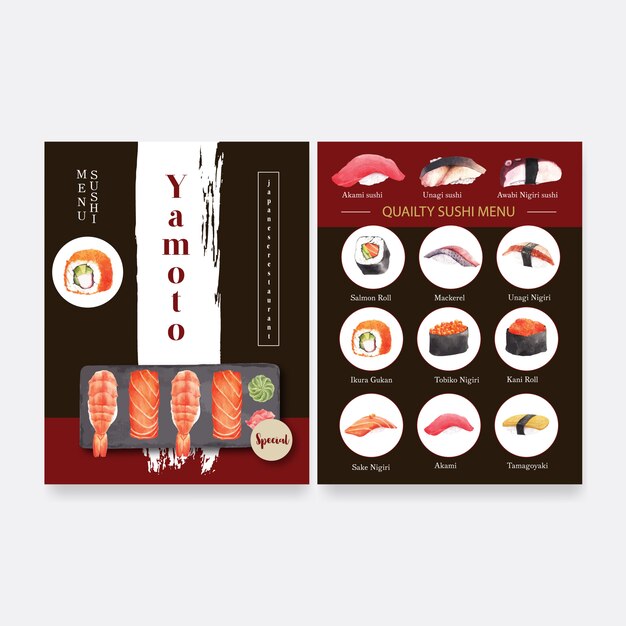 Colección de sushi japonés para el menú del restaurante.