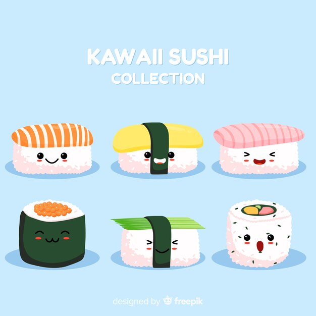 Colección sushi kawaii sonriente dibujado a mano