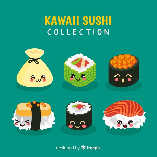Colección sushi kawaii sonriente dibujado a mano