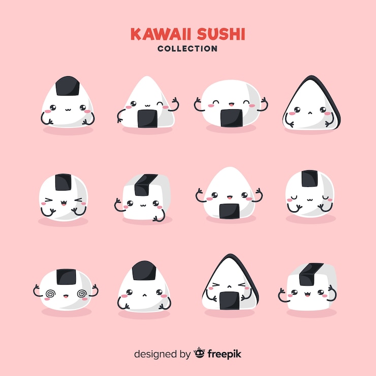 Vector gratuito la colección de sushi de kawaii