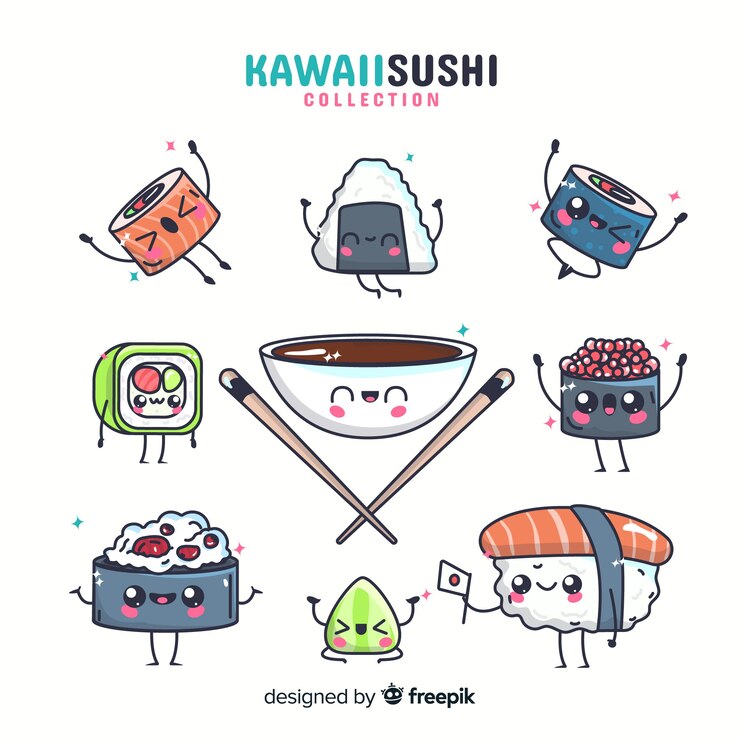 Vector gratuito colección de sushi kawaii