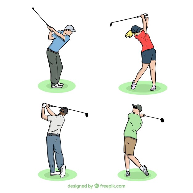 Colección de swings de golf dibujados a mano