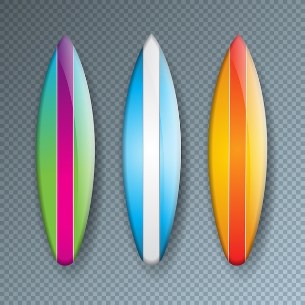 Colección de tabla de surf colorido aislado en transparente