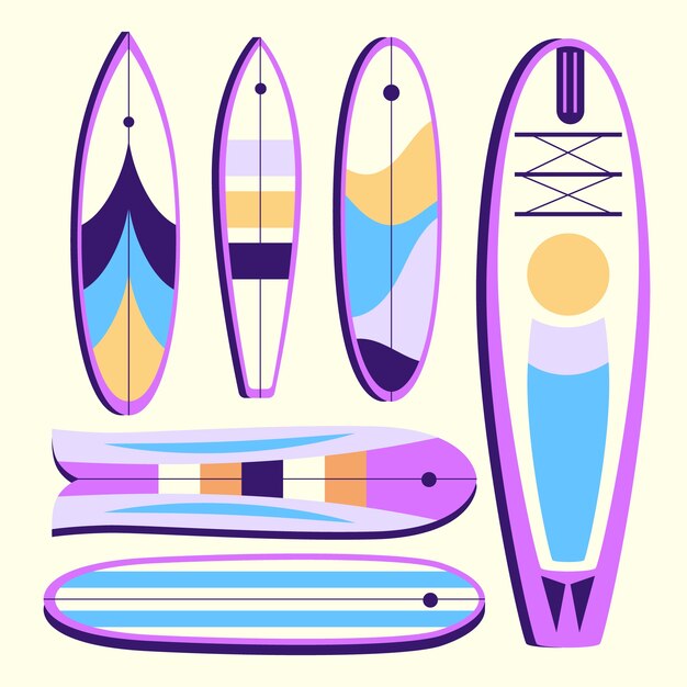 Colección de tablas sup sup de diseño plano dibujado a mano