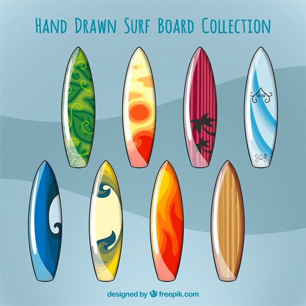 Colección de tablas de surf dibujadas a mano