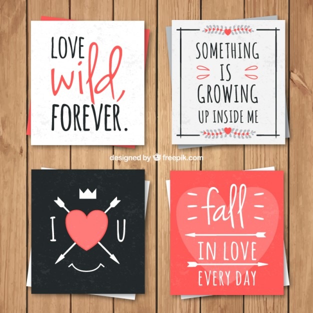 Colección de tarjetas adorables de amor con frases románticas | Vector  Gratis