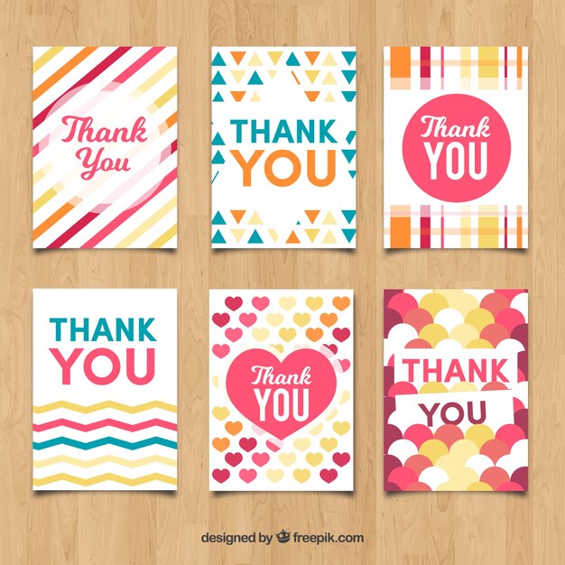 Colección de tarjetas de agradecimiento con patrones