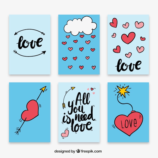 Vector gratuito colección de tarjetas de amor dibujadas a mano