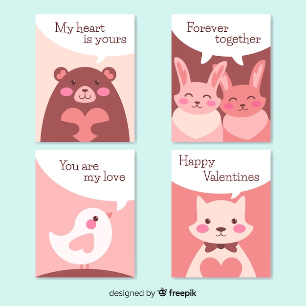 Colección tarjetas animales día de san valentín