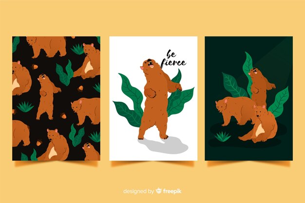 Colección tarjetas animales salvajes dibujadas a mano
