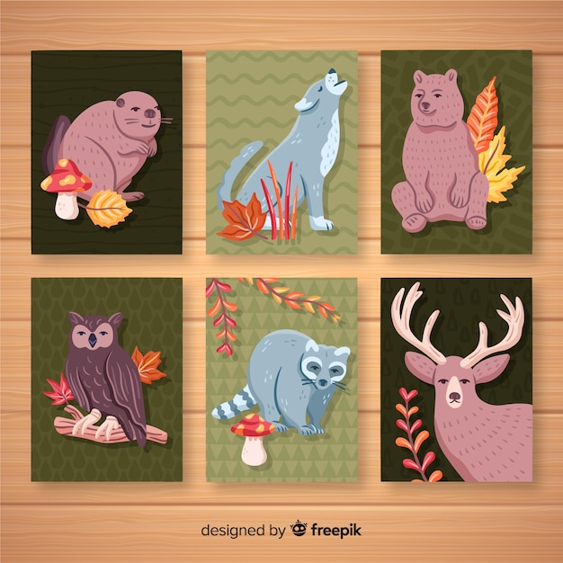 Vector gratuito colección de tarjetas de animales salvajes