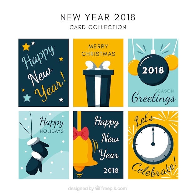 Vector gratuito colección de tarjetas de año nuevo 2018