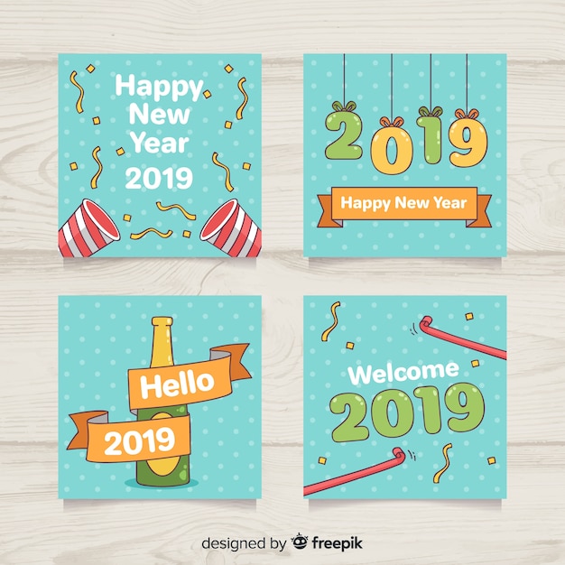 Colección de tarjetas de año nuevo 2019