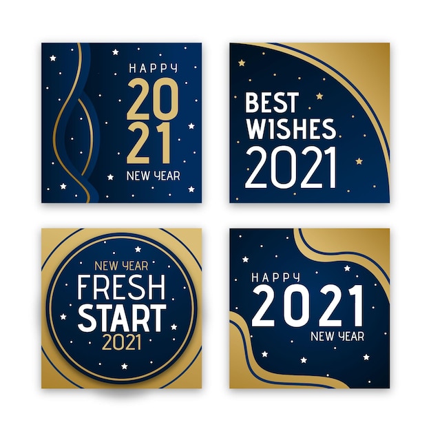 Colección de tarjetas de año nuevo 2021 de diseño plano