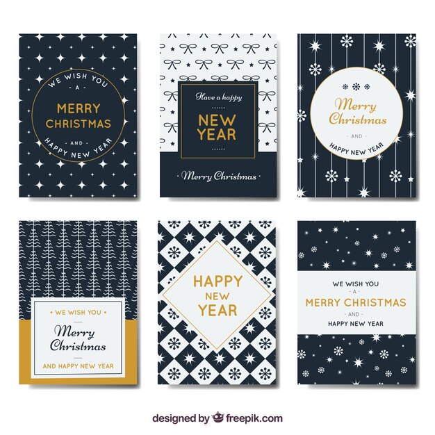 Colección de tarjetas de año nuevo y navidad en estilo retro