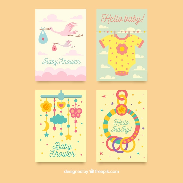 Vector gratuito colección tarjetas baby shower coloridas