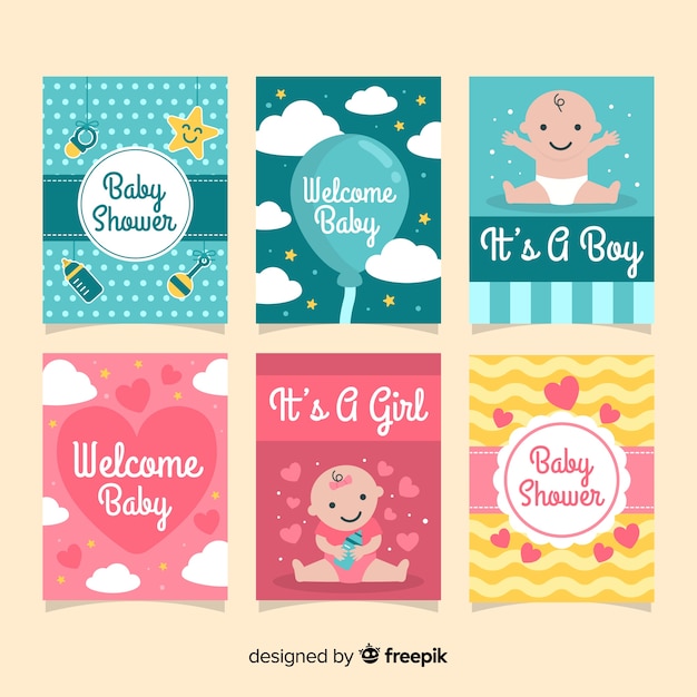 Vector gratuito colección de tarjetas de baby shower