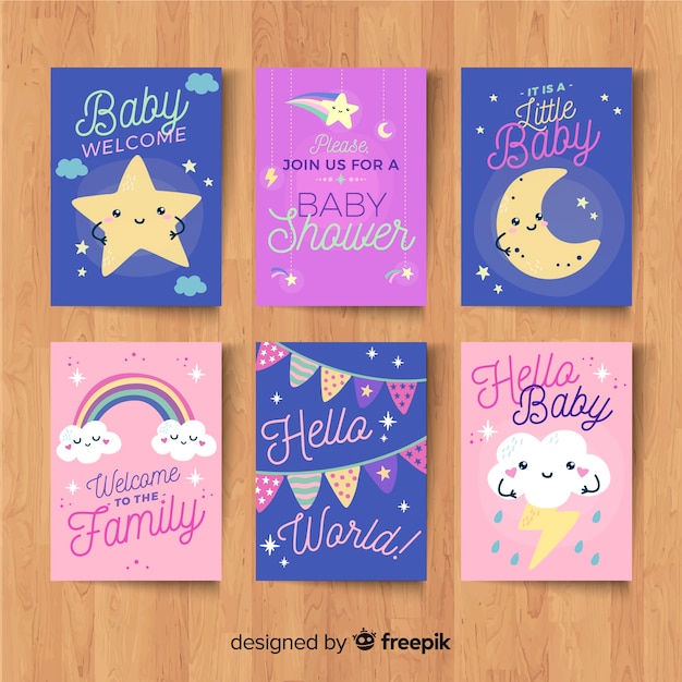 Vector gratuito colección de tarjetas de baby shower